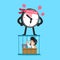 Cartoon deadline clock character with businessman working in prison