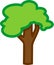 Cartoon deciduous tree with green crown and brown trunk