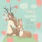 Cartoon deer couple with hearts balloons. Happy valentines day