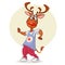 Cartoon deer dancing. Vector illustration of happy reindeer dancing disco