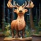Cartoon Deer Figurine: Wood Carved Elk With High Detail And Bright Colors