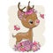 Cartoon Deer with flowerson a white background