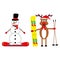 Cartoon deer skier and snowman snowboarder