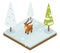 Cartoon deer walking winter wood forest isometric 3d flat design vector illustration