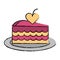 Cartoon delicious pink cake with love heart