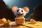Cartoon delight A little mouse smiles alongside cheese in animated form