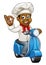 Cartoon Delivery Moped Chef