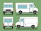 Cartoon delivery white blank food box truck vector mockup