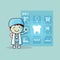 Cartoon dentist doctor touch icon