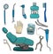 Cartoon dentist tool icon set