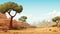 Cartoon Desert Landscape With Trees - 2d Game Asset