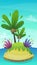 Cartoon desert tropic island with coconut palm tree and exotic funny plants . summer travel tourism holiday vector illustration ,