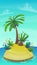 Cartoon desert tropic island with coconut palm tree and exotic funny plants . summer travel tourism holiday vector illustration ,