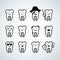 Cartoon design cute tooth character with different facial expressions, emotions.