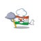 Cartoon design flag niger Scroll as a Chef with food on tray