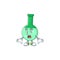 A cartoon design of green chemical bottle showing an amazed gesture