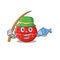 Cartoon design style of tomato kitchen timer ready goes to fishing