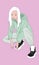 Cartoon design of a white color hair girl wearing sportswear with sneakers on feet