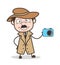 Cartoon Detective Doing Advertisement for Digital Camera Vector Concept