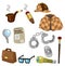 Cartoon detective equipment icon set