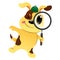 Cartoon detective little dog with a magnifying glass