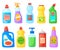 Cartoon detergent bottles. Cleaner product chemical cleanup bathroom toilet, home clean tool household soap bleach