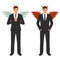 Cartoon devil and angel, good and bad choice, wings, horns and halo