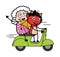 Cartoon Devil Riding Scooter with an old lady