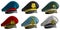 Cartoon different peaked caps with cockade