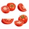 Cartoon different types tomatoes set. Red ripe vegetables isolated on white background. Slices, tomato compositions and tomato qua