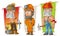 Cartoon digger and lumberjack character vector set