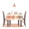 Cartoon Dining Delight: Dining Table with Chairs and Tablecloth Vector Illustration