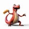Cartoon Dino Holding Hot Dog: A Creative And Expressive Character Design