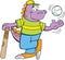 Cartoon dinosaur with a bat and baseball