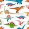 Cartoon dinosaur comic characters seamless pattern