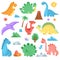 Cartoon dinosaur. Cute colors dino, dinosaurs wildlife animals. Predator funny characters. Childish dragons volcano