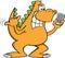 Cartoon dinosaur holding a cell phone.