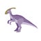 Cartoon dinosaur parasaurolophus. Flat cartoon style drawing. Best for kids dino party designs. Prehistoric Jurassic period charac