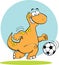 Cartoon dinosaur playing soccer