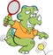 Cartoon dinosaur playing tennis