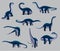 Cartoon Dinosaur Sauropod Diplodocus Cute Various Poses Cartoon Vector Illustration