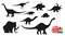 Cartoon dinosaurs dino character silhouettes