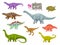 Cartoon dinosaurs, reptile funny characters