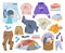 Cartoon dirty clothes. Wrinkled stained clothes, laundry basket and stack of clean clothing flat vector illustration collection.