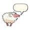 cartoon dirty sheep with speech bubble