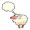 cartoon dirty sheep with thought bubble