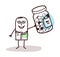 Cartoon doctor with bottle of medicine capsules