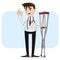 Cartoon doctor with crutch