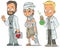 Cartoon doctor patient scientist characters set