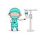 Cartoon Doctor Presenting Intravenous Therapy System Vector
